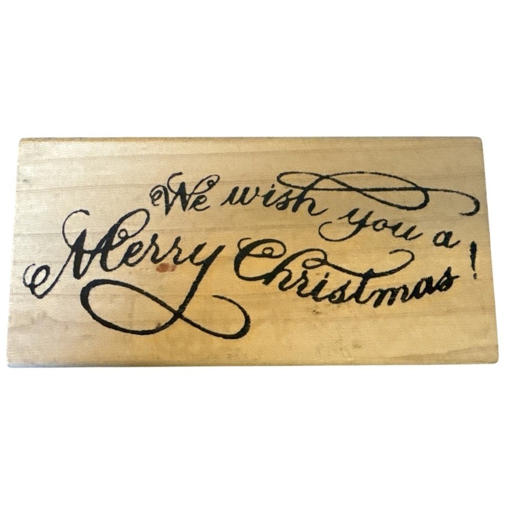 Vintage We Wish You A Merry Christmas! Wood Mounted Rubber Stamp 1993
